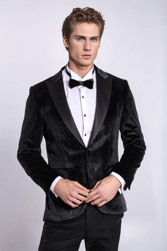 Blazer da ballo da uomo in velluto nero slim fit scintillante - Wessi