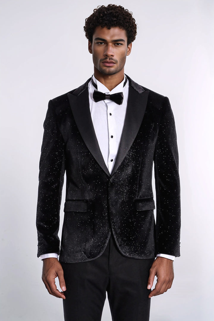 Sparkle Slim Fit Velvet Black Men Dinner Jacket - Wessi