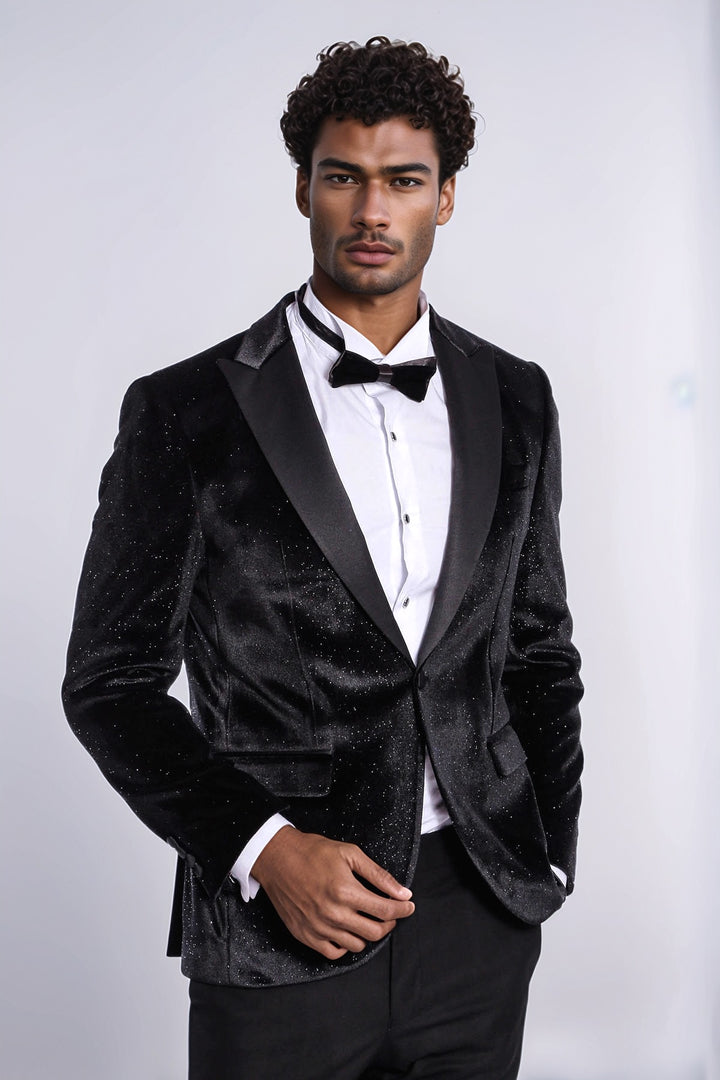 Sparkle Slim Fit Velvet Black Men Dinner Jacket - Wessi