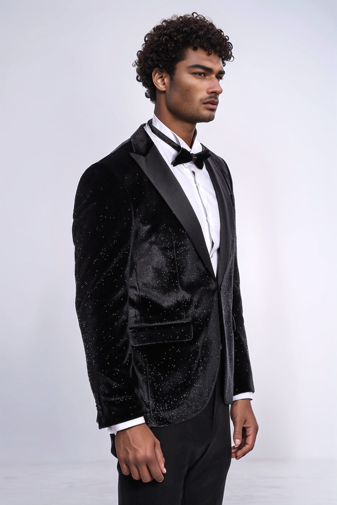 Sparkle Slim Fit Velvet Black Men Dinner Jacket - Wessi
