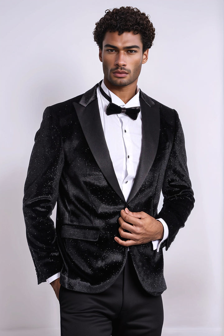 Sparkle Slim Fit Velvet Black Men Dinner Jacket - Wessi