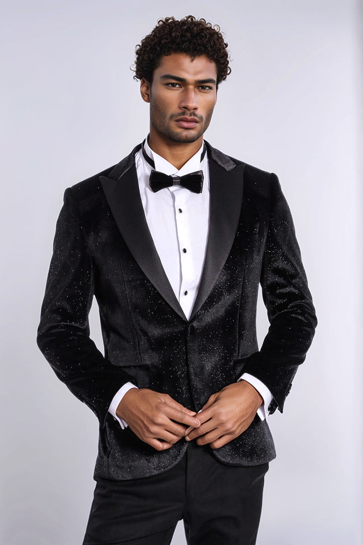 Sparkle Slim Fit Velvet Black Men Dinner Jacket - Wessi