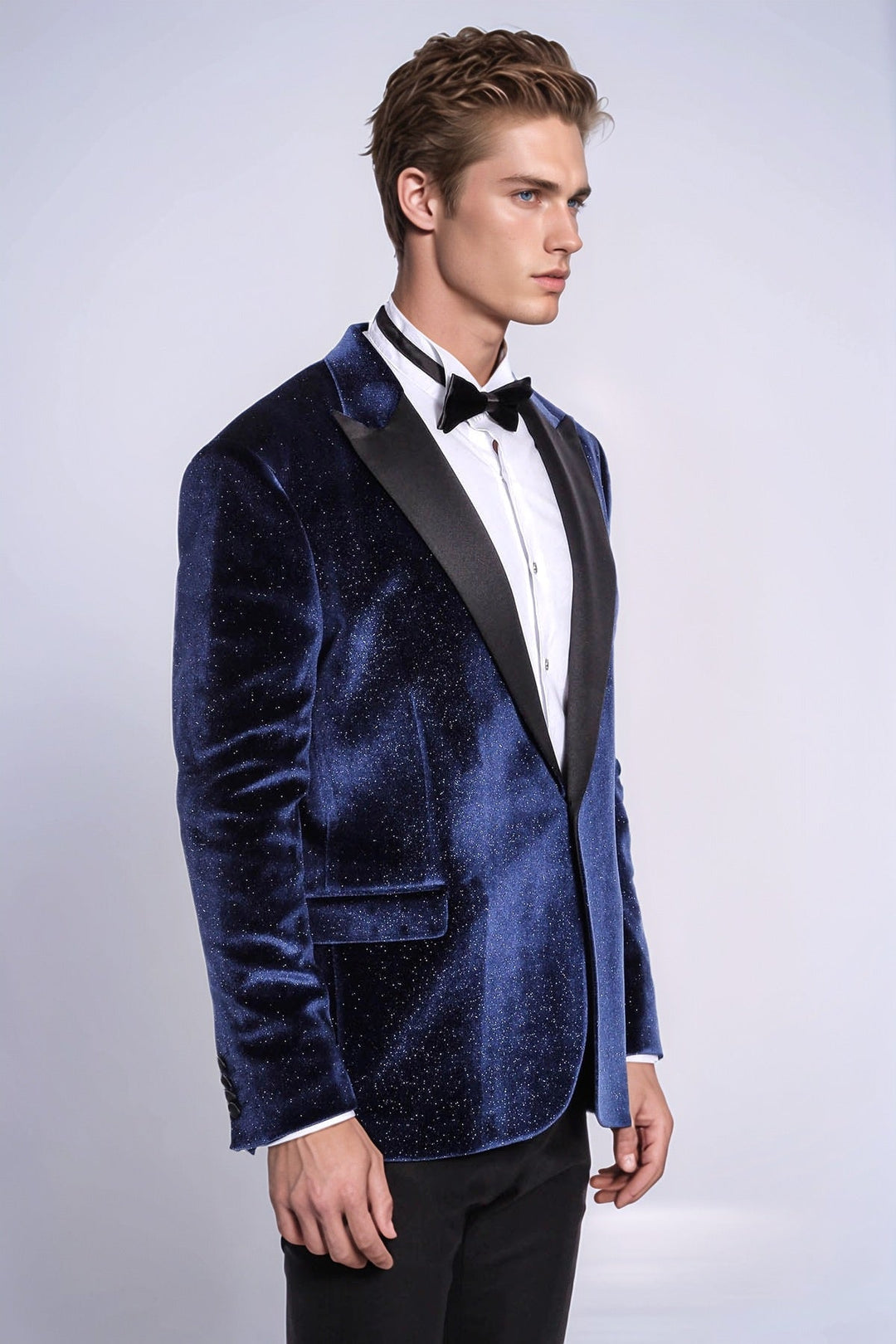 Blazer da ballo da uomo in velluto blu navy slim fit scintillante - Wessi