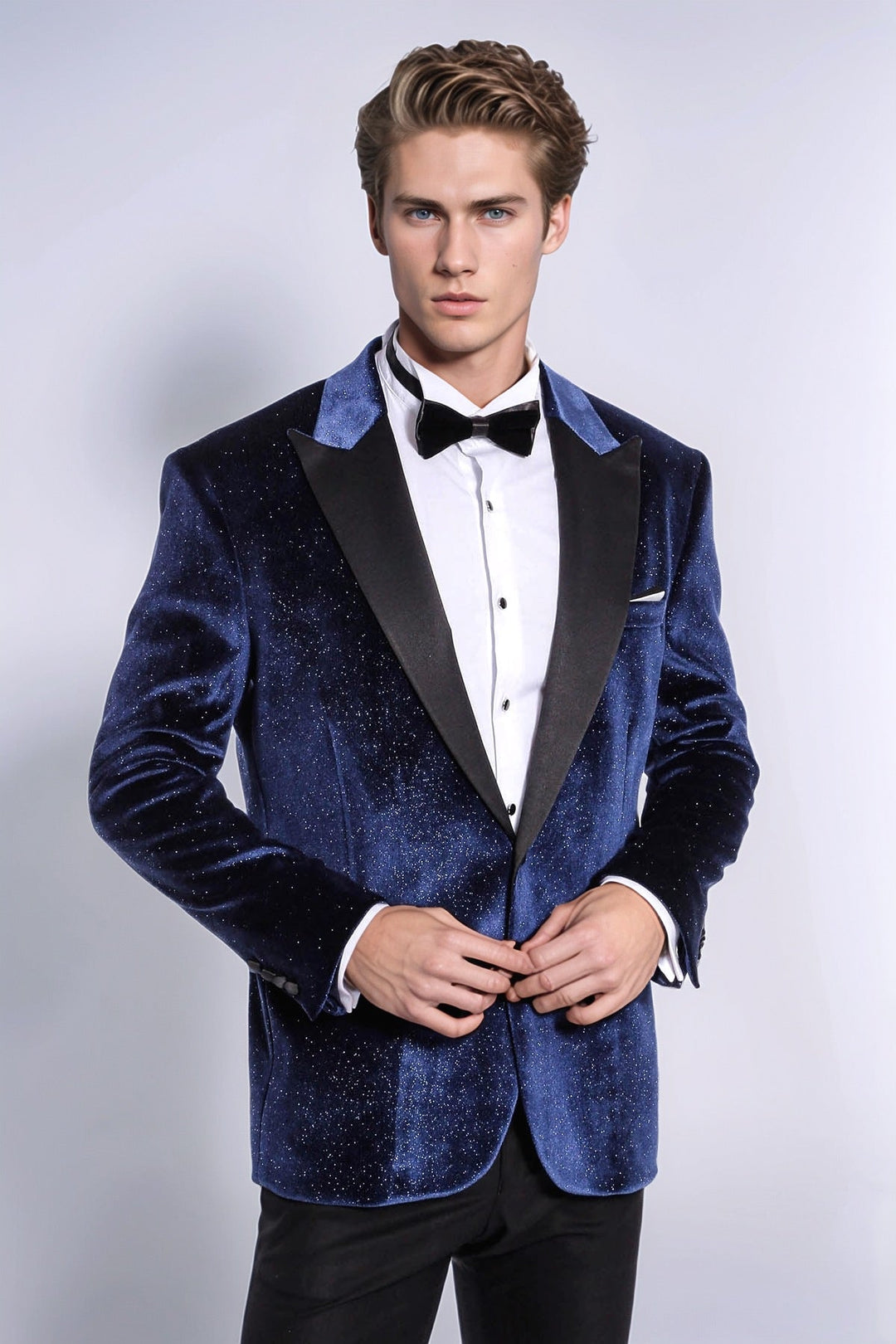 Blazer da ballo da uomo in velluto blu navy slim fit scintillante - Wessi