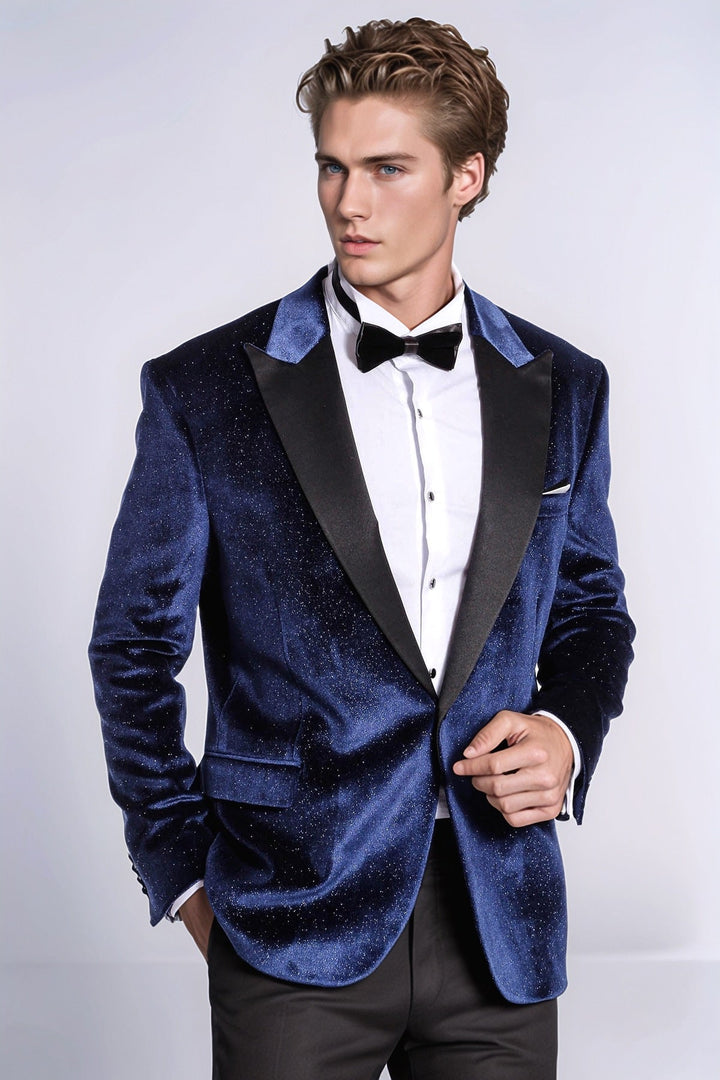 Blazer da ballo da uomo in velluto blu navy slim fit scintillante - Wessi