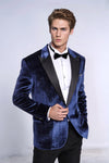 Blazer da ballo da uomo in velluto blu navy slim fit scintillante - Wessi