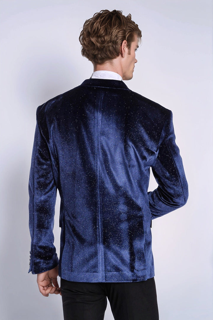 Blazer da ballo da uomo in velluto blu navy slim fit scintillante - Wessi