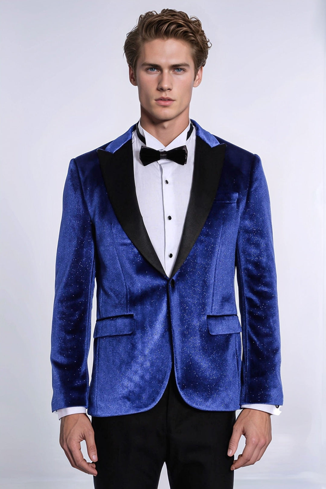 Blazer da ballo da uomo in velluto blu bast slim fit scintillante - Wessi