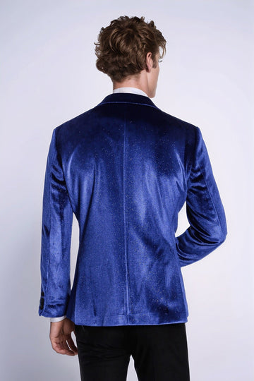 Blazer de graduación para hombre Sparkle Slim Fit Velvet Bast Blue - Wessi