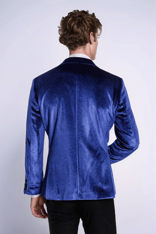 Blazer de graduación para hombre Sparkle Slim Fit Velvet Bast Blue - Wessi