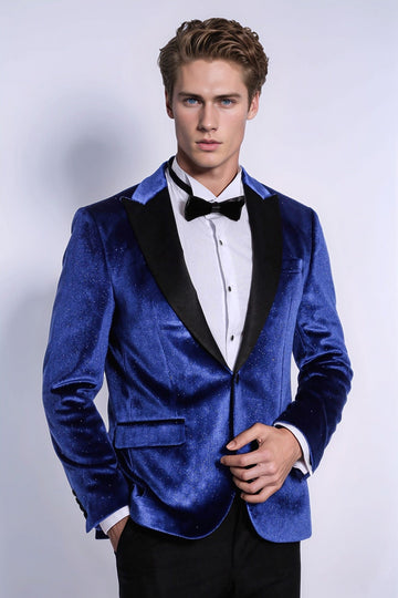 Blazer de graduación para hombre Sparkle Slim Fit Velvet Bast Blue - Wessi