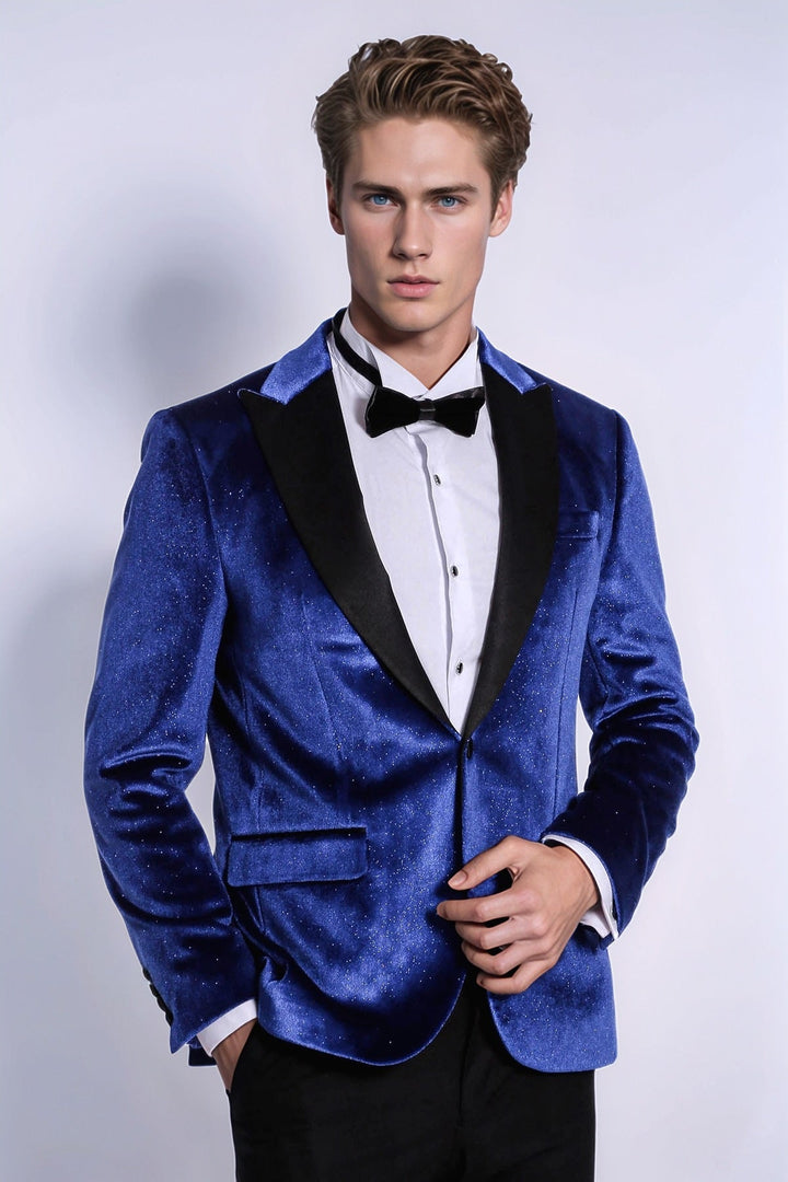Blazer da ballo da uomo in velluto blu bast slim fit scintillante - Wessi