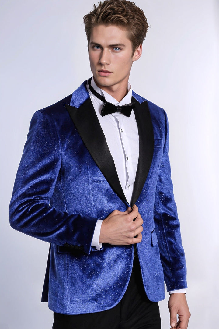 Blazer da ballo da uomo in velluto blu bast slim fit scintillante - Wessi