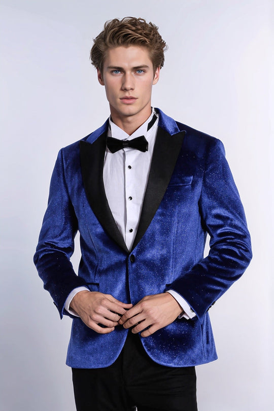 Blazer de graduación para hombre Sparkle Slim Fit Velvet Bast Blue - Wessi