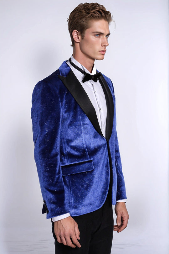Blazer de graduación para hombre Sparkle Slim Fit Velvet Bast Blue - Wessi
