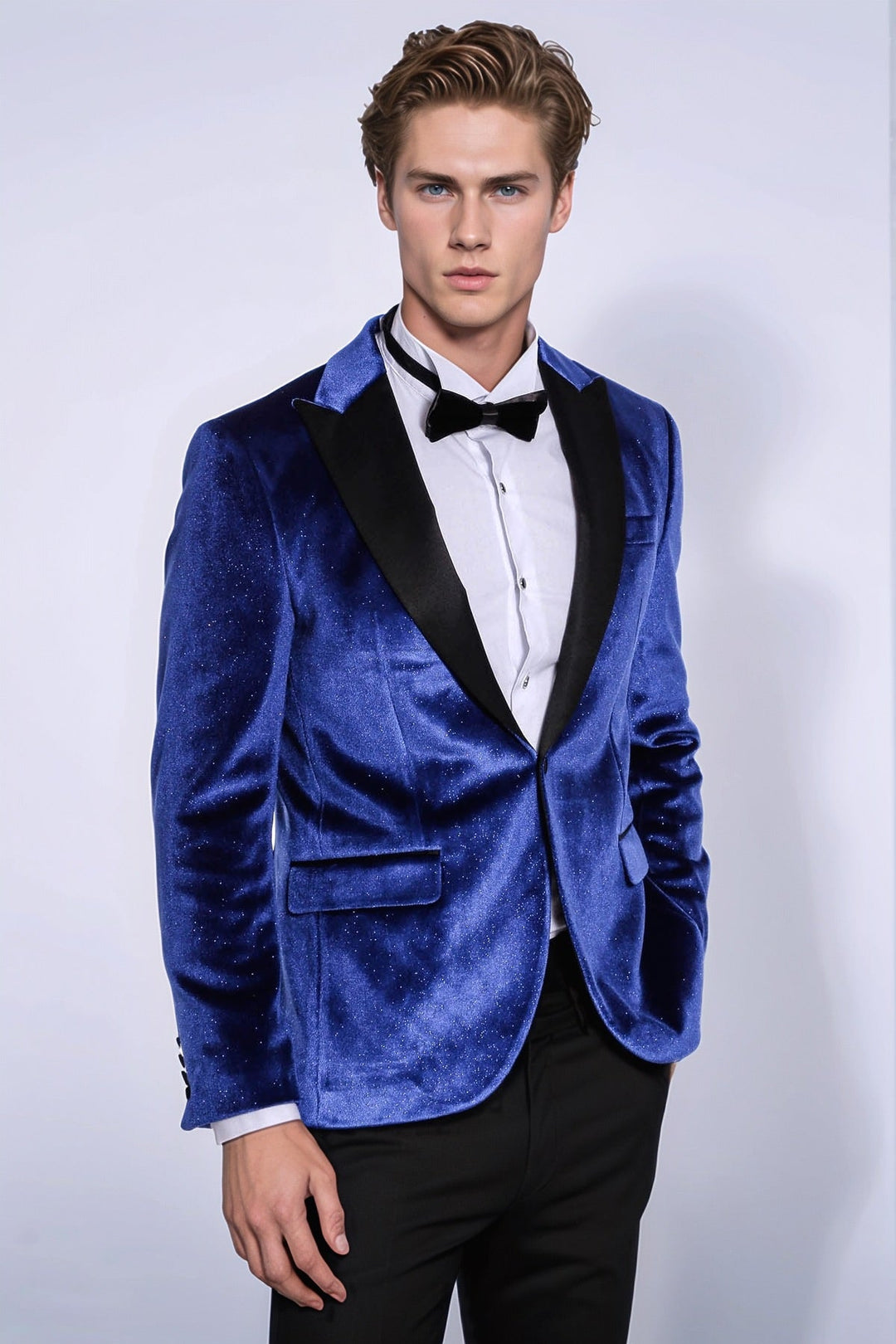 Blazer da ballo da uomo in velluto blu bast slim fit scintillante - Wessi