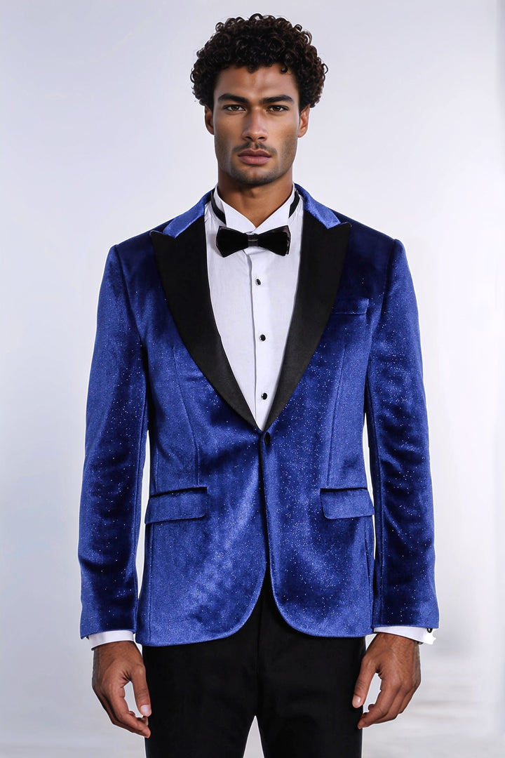 Blazer de graduación para hombre Sparkle Slim Fit Velvet Bast Blue - Wessi