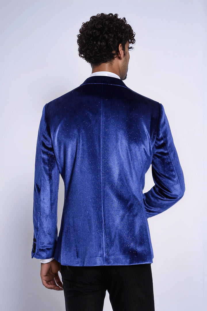 Blazer de graduación para hombre Sparkle Slim Fit Velvet Bast Blue - Wessi