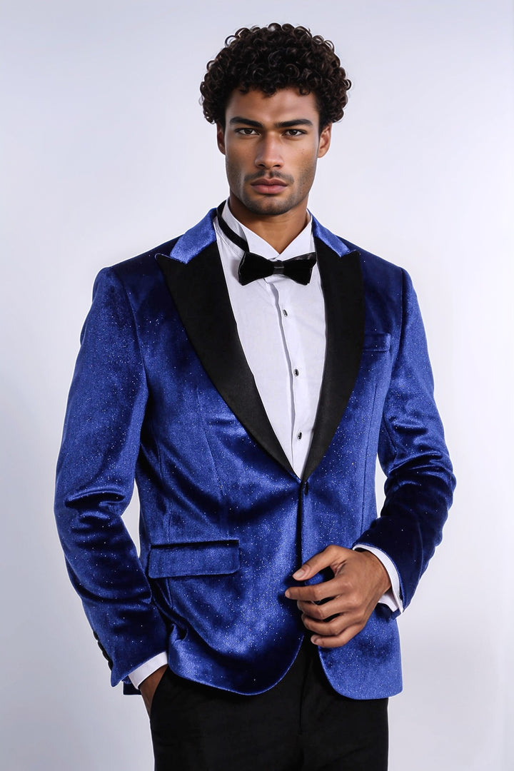 Blazer de graduación para hombre Sparkle Slim Fit Velvet Bast Blue - Wessi