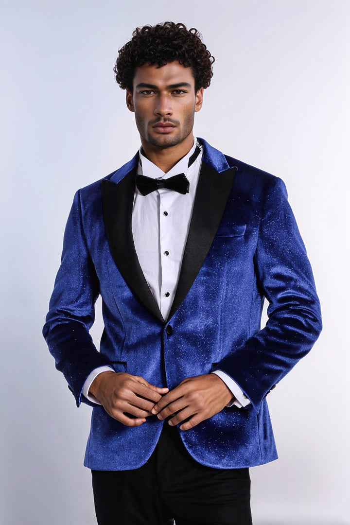 Blazer de graduación para hombre Sparkle Slim Fit Velvet Bast Blue - Wessi
