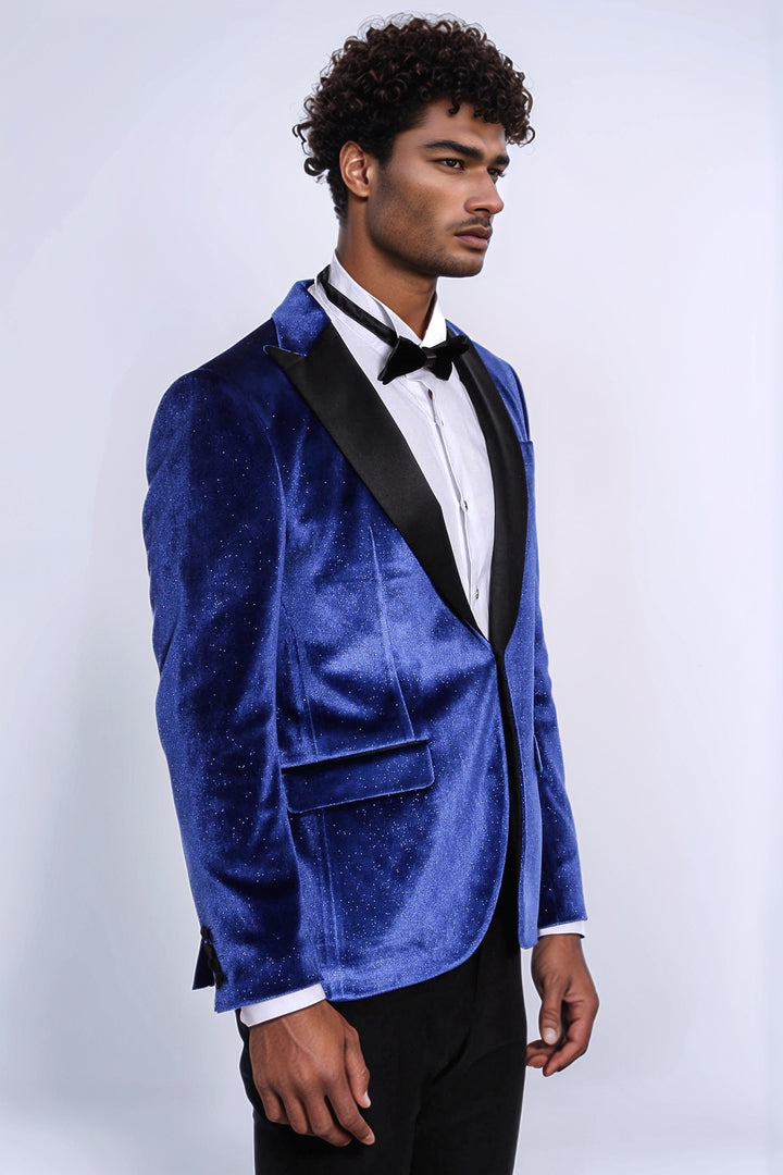 Blazer de graduación para hombre Sparkle Slim Fit Velvet Bast Blue - Wessi