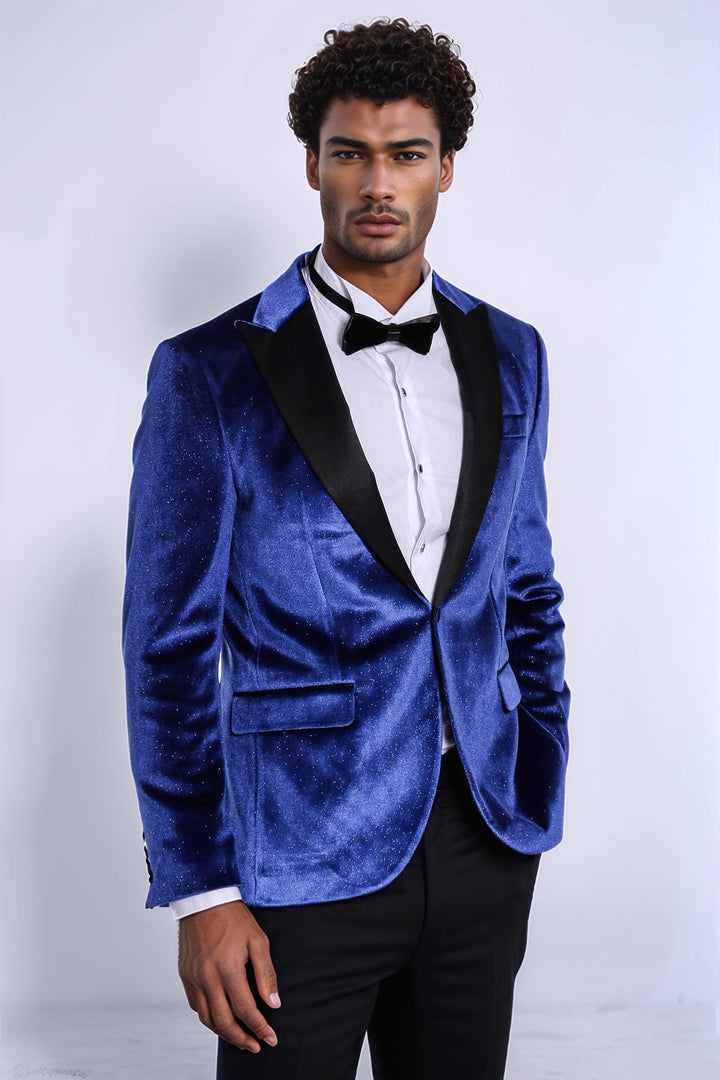 Blazer de graduación para hombre Sparkle Slim Fit Velvet Bast Blue - Wessi