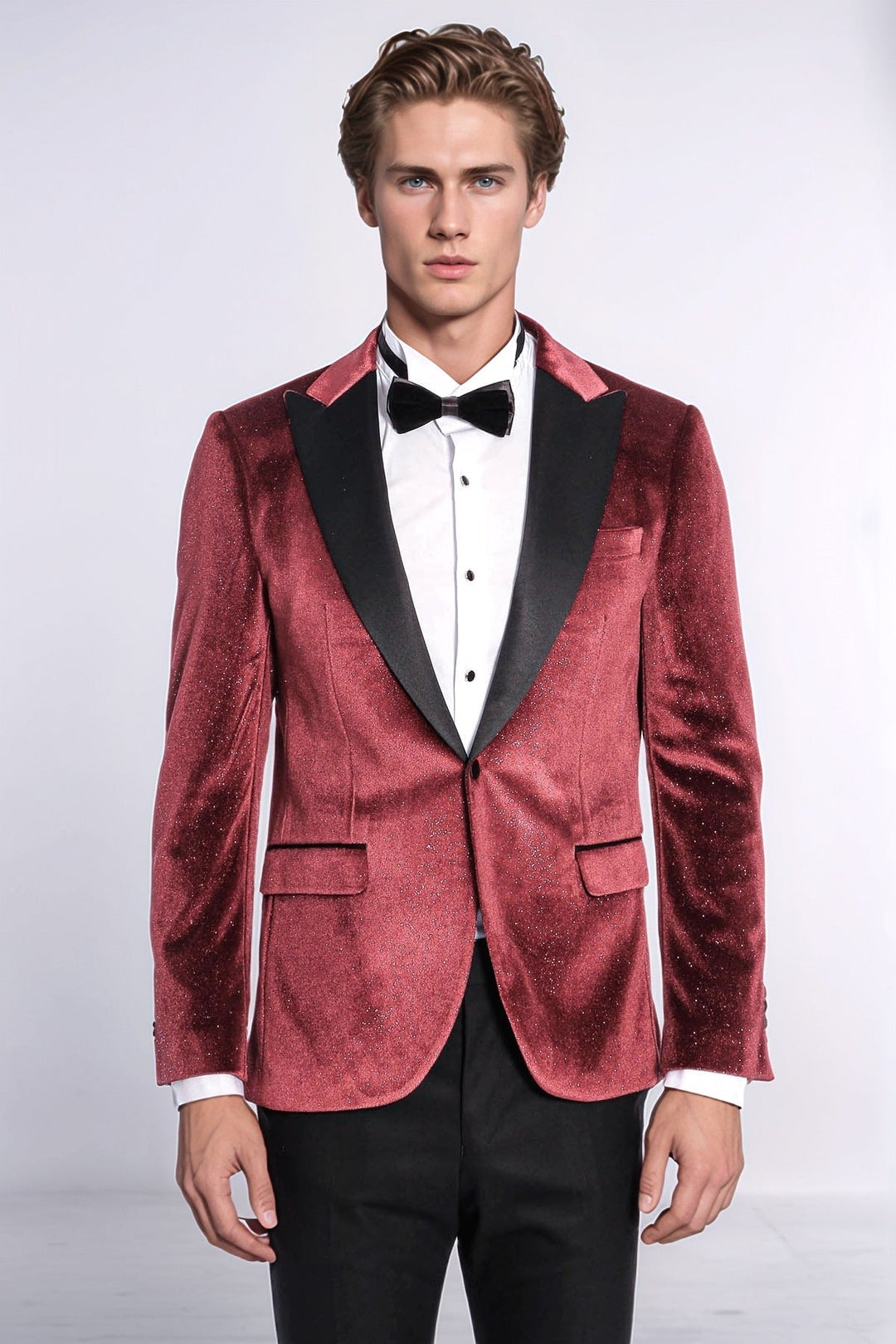 Blazer da ballo da uomo in velluto bordeaux slim fit scintillante - Wessi