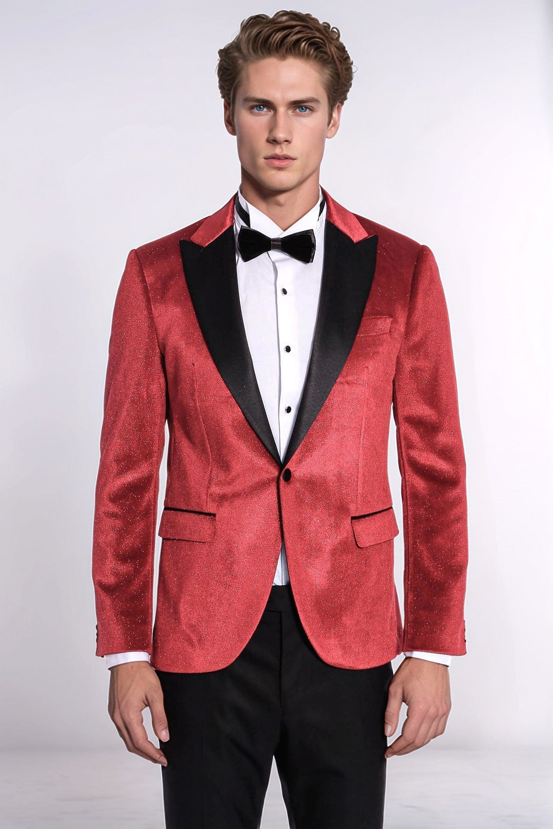 Blazer da ballo da uomo rosso velluto slim fit scintillante - Wessi