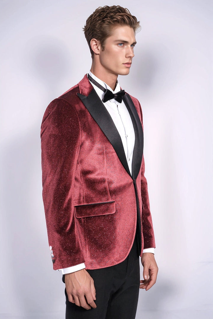 Blazer da ballo da uomo in velluto bordeaux slim fit scintillante - Wessi