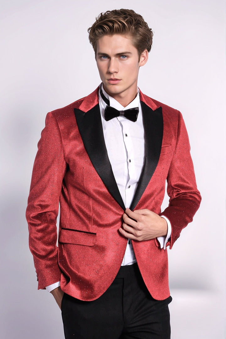 Blazer da ballo da uomo rosso velluto slim fit scintillante - Wessi