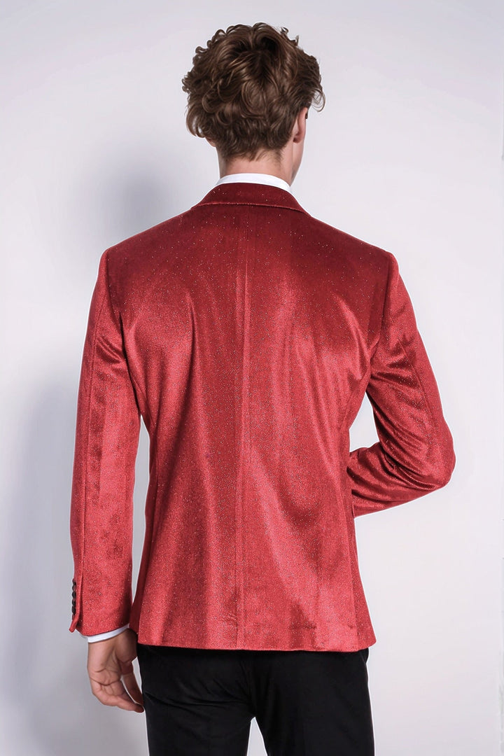 Blazer da ballo da uomo rosso velluto slim fit scintillante - Wessi