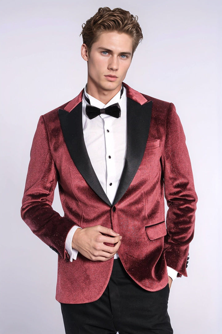 Blazer da ballo da uomo in velluto bordeaux slim fit scintillante - Wessi