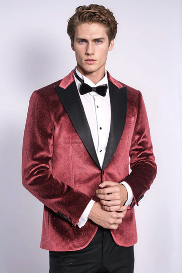 Blazer de graduación para hombre Sparkle Slim Fit de terciopelo burdeos - Wessi