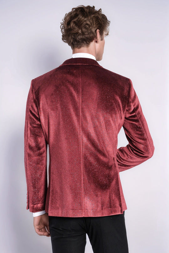 Blazer de graduación para hombre Sparkle Slim Fit de terciopelo burdeos - Wessi