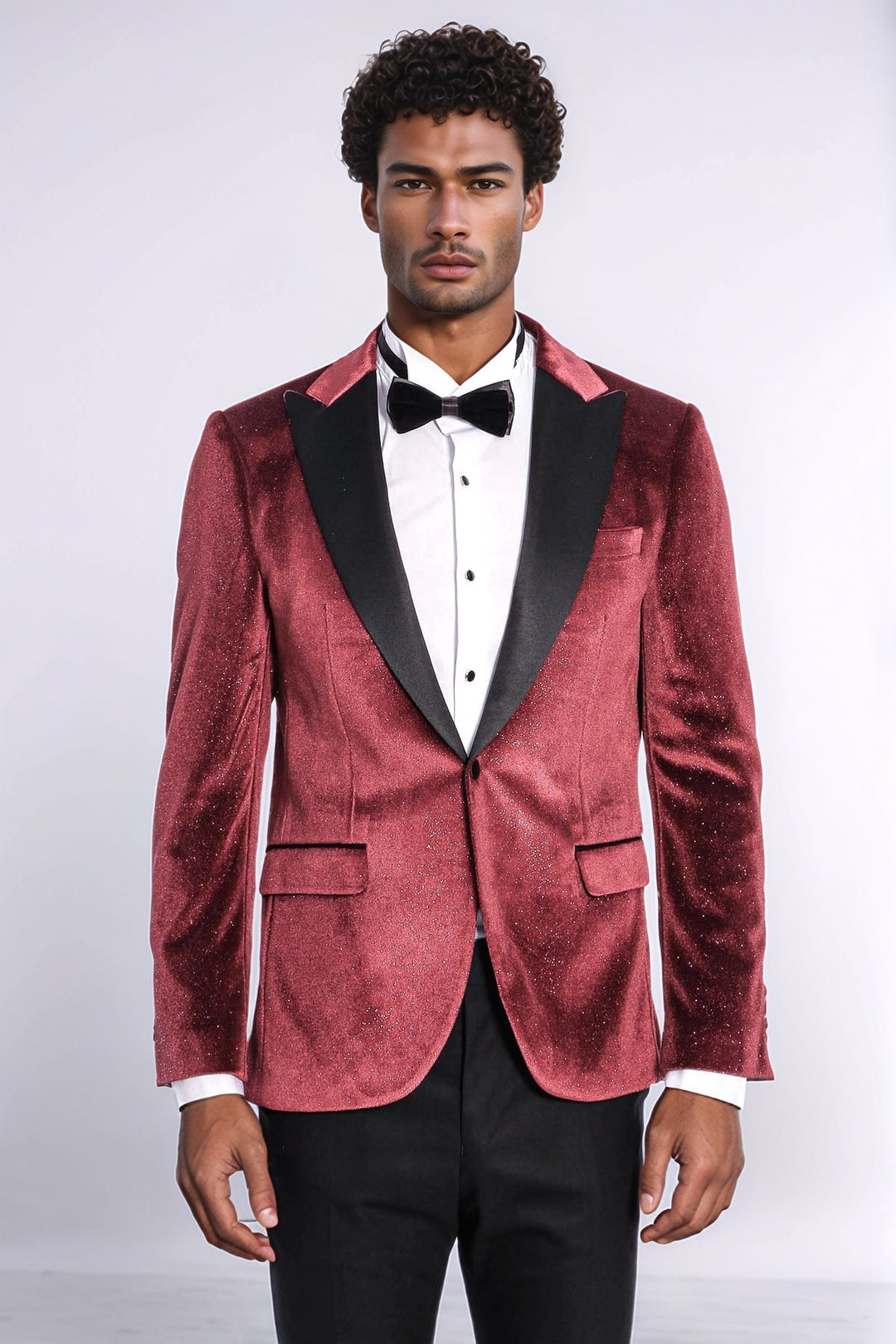 Slim Fit Velvet Burgundy Men Sparkle Tuxedo Jacket - Wessi