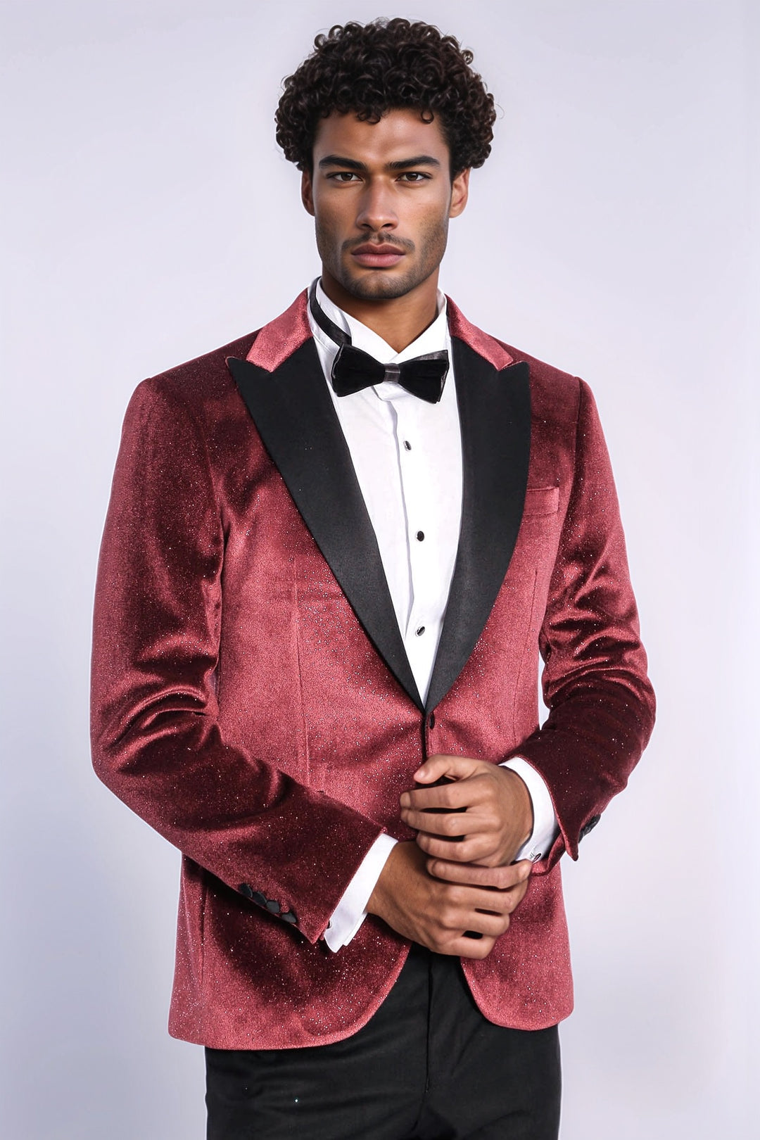 Slim Fit Velvet Burgundy Men Sparkle Tuxedo Jacket - Wessi