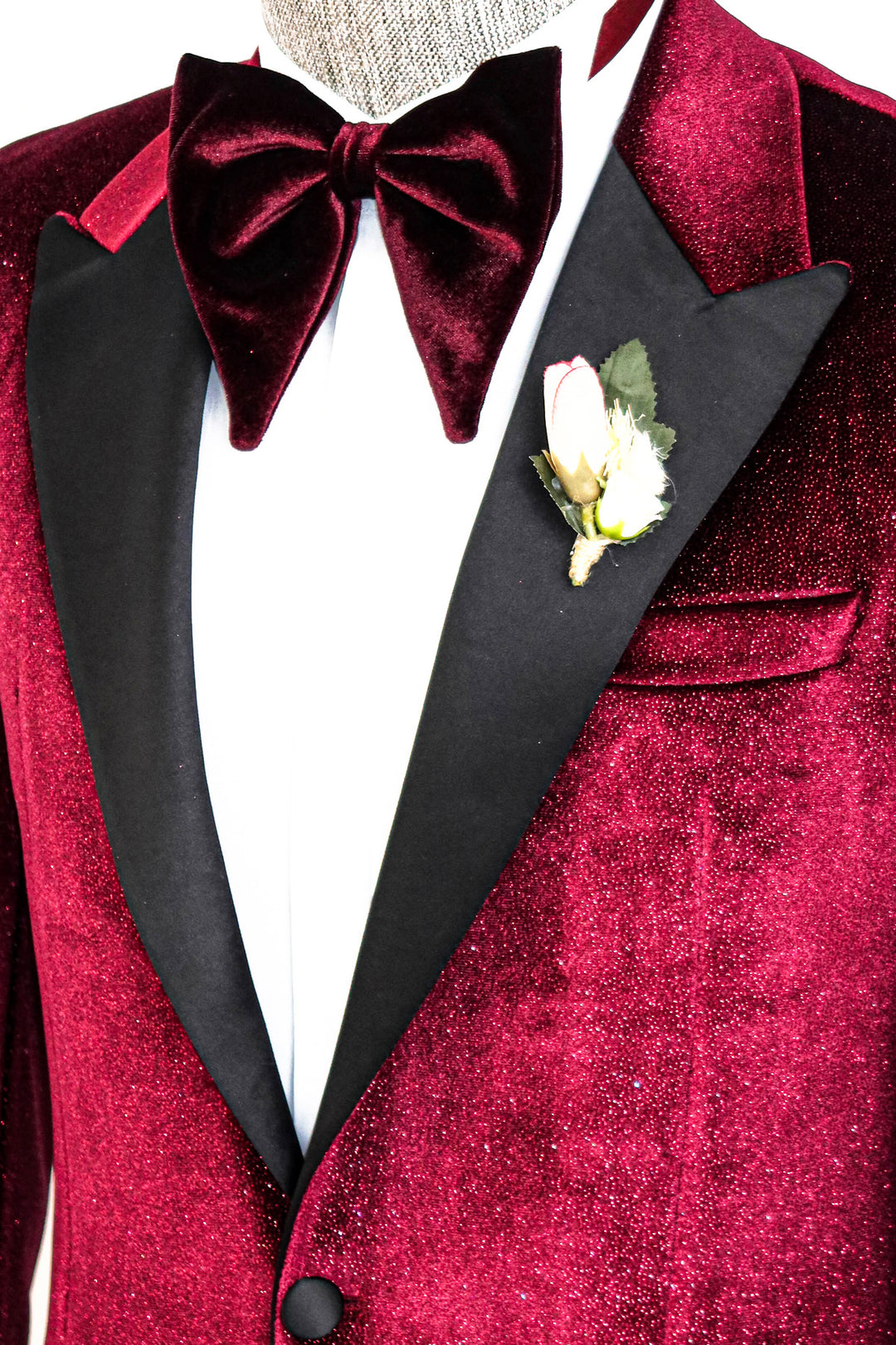 Sparkle Slim Fit Velvet Burgundy Men Prom Blazer and Trousers Combination- Wessi