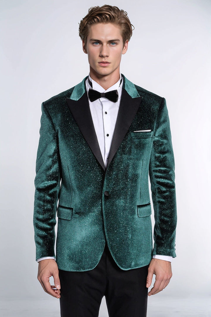 Blazer da ballo da uomo in velluto verde slim fit scintillante - Wessi