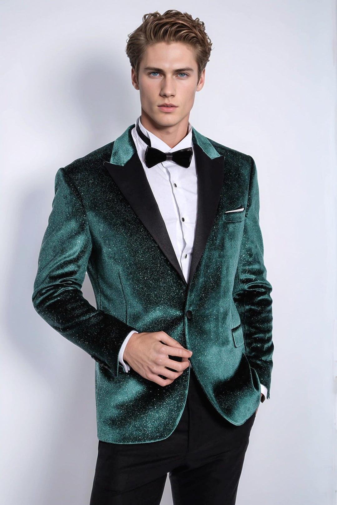 Blazer da ballo da uomo in velluto verde slim fit scintillante - Wessi