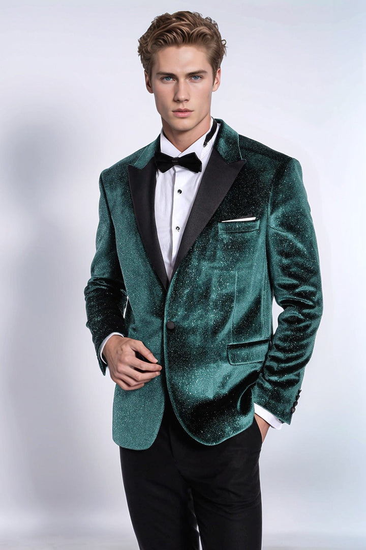 Blazer da ballo da uomo in velluto verde slim fit scintillante - Wessi