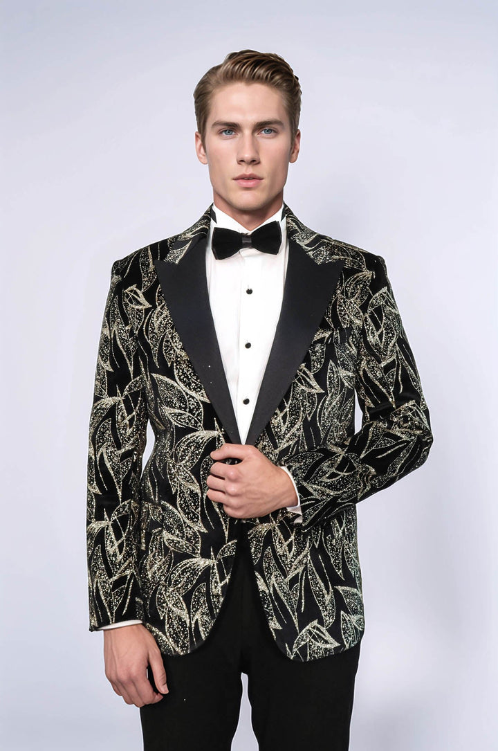 Glittery Slim Fit Black Men Wedding Tuxedo Blazer - Wessi