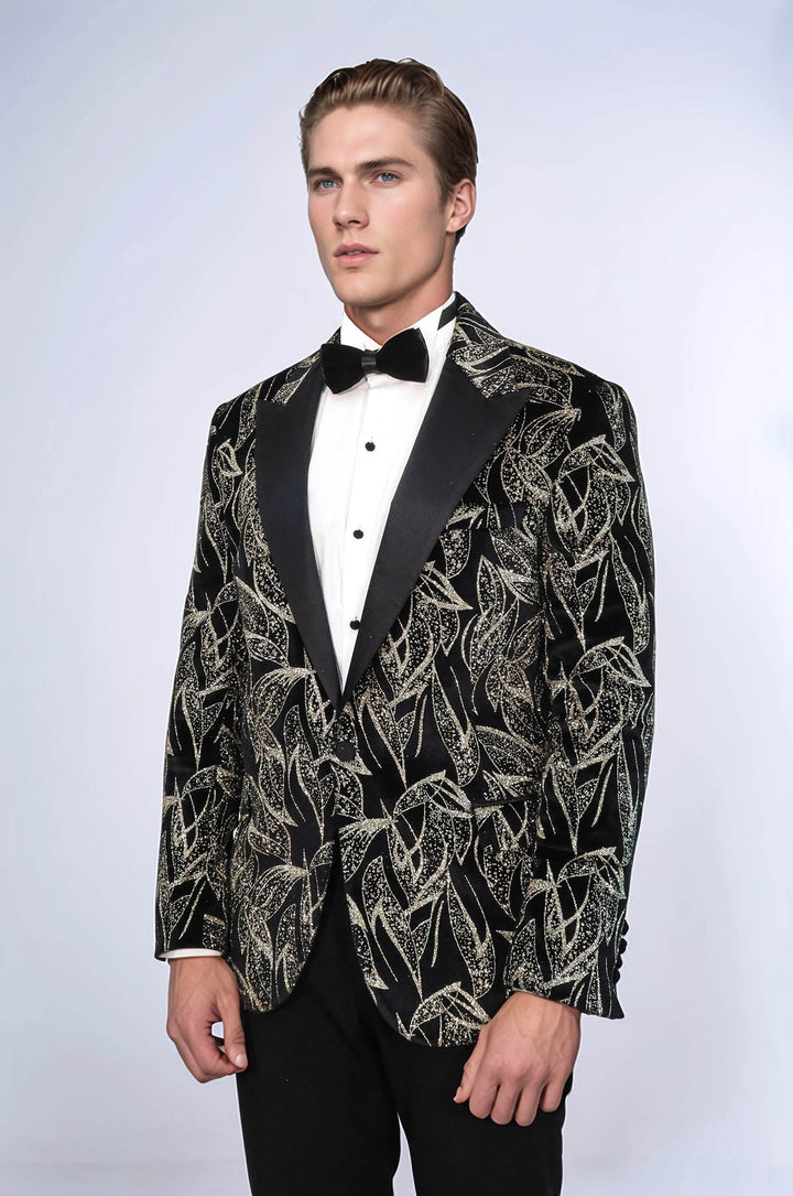 Glittery Slim Fit Black Men Wedding Tuxedo Blazer - Wessi