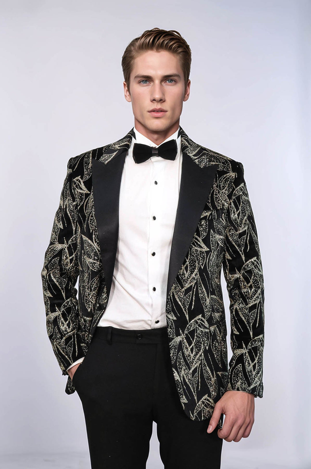 Glittery Slim Fit Black Men Wedding Tuxedo Blazer - Wessi