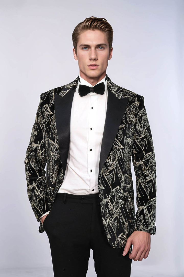 Glittery Slim Fit Black Men Wedding Tuxedo Blazer - Wessi