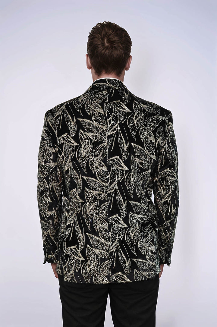 Glittery Slim Fit Black Men Wedding Tuxedo Blazer - Wessi