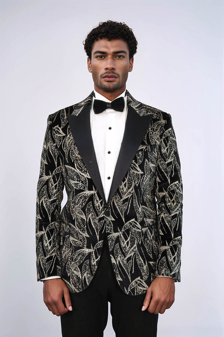 Glittery Slim Fit Black Men Wedding Tuxedo Blazer - Wessi
