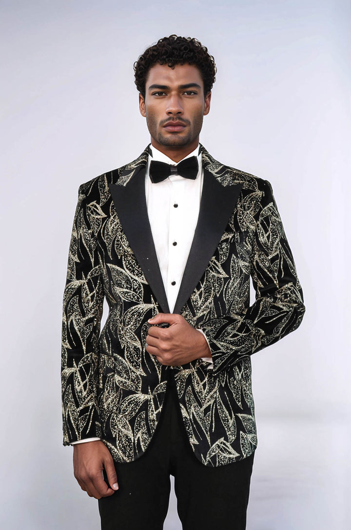 Glittery Slim Fit Black Men Wedding Tuxedo Blazer - Wessi