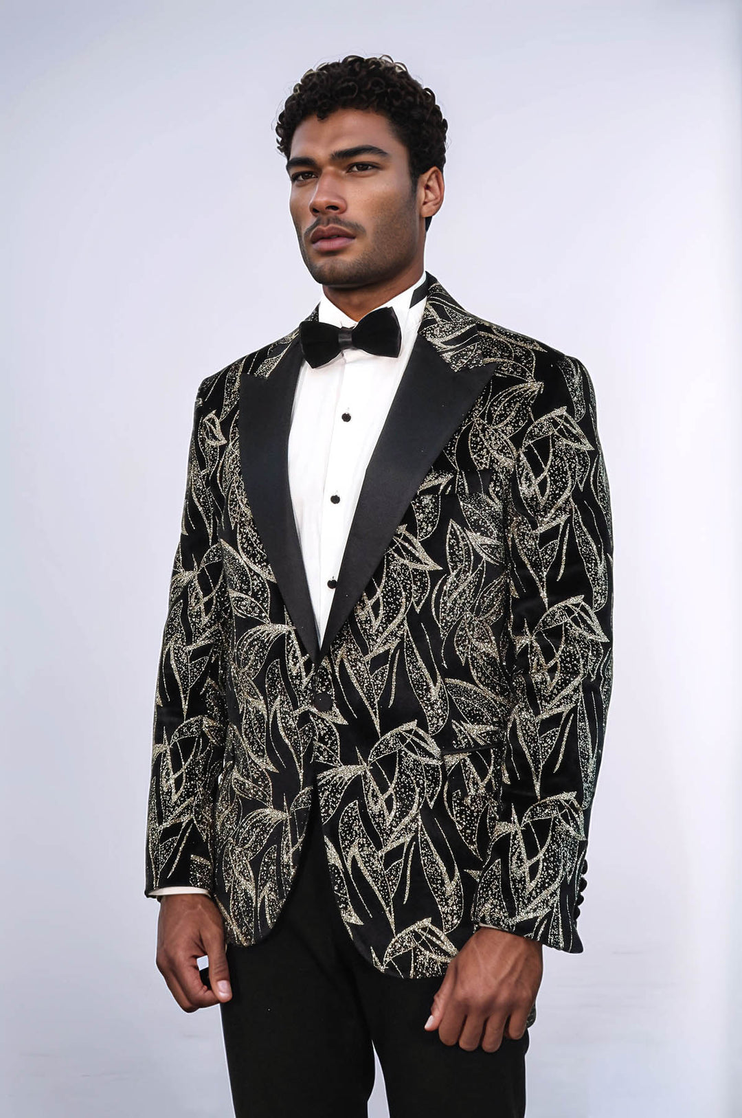 Glittery Slim Fit Black Men Wedding Tuxedo Blazer - Wessi