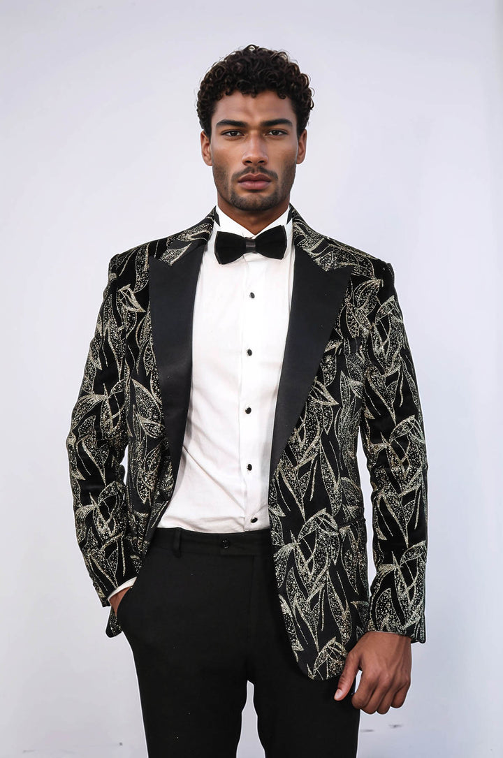 Glittery Slim Fit Black Men Wedding Tuxedo Blazer - Wessi