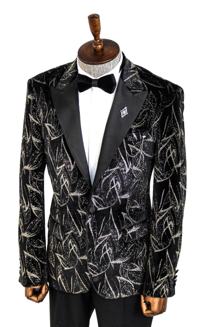 Glittery Slim Fit Black Men Prom Blazer - Wessi